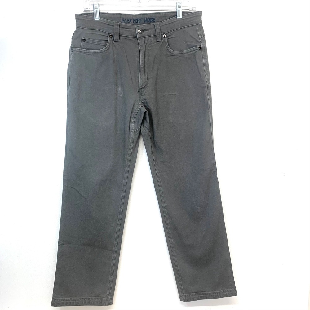 Duluth Trading Flex Fire Hose Work Pants Mens 32x30 Gray Canvas Utility Cargo